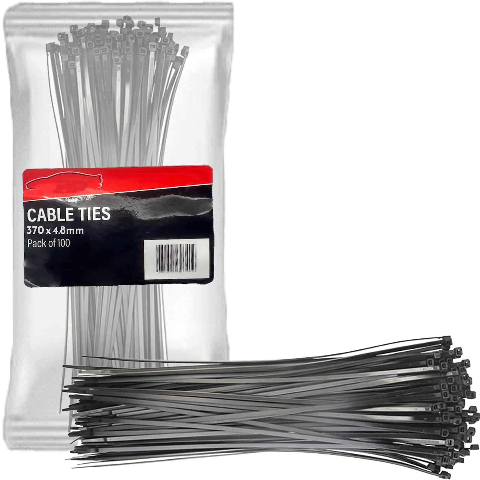 Xtremeauto Cable Ties 100 Pack Zip Ties - Heavy Duty Zip Tie Pack, Nylon Cable-Ties, Strong Self-Locking Cable Tie Wire Ties, Perfect for Home, Garden, Office, Mechanics & DIY (370mm x 4.8mm, Black)