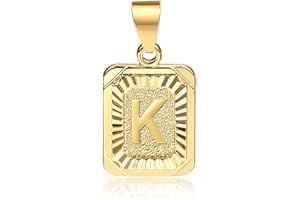 Hermah 26 Gold Plated Square Capital Initial Letter Charm Pendant Necklace for Men Women Box Steel Chain 22inch