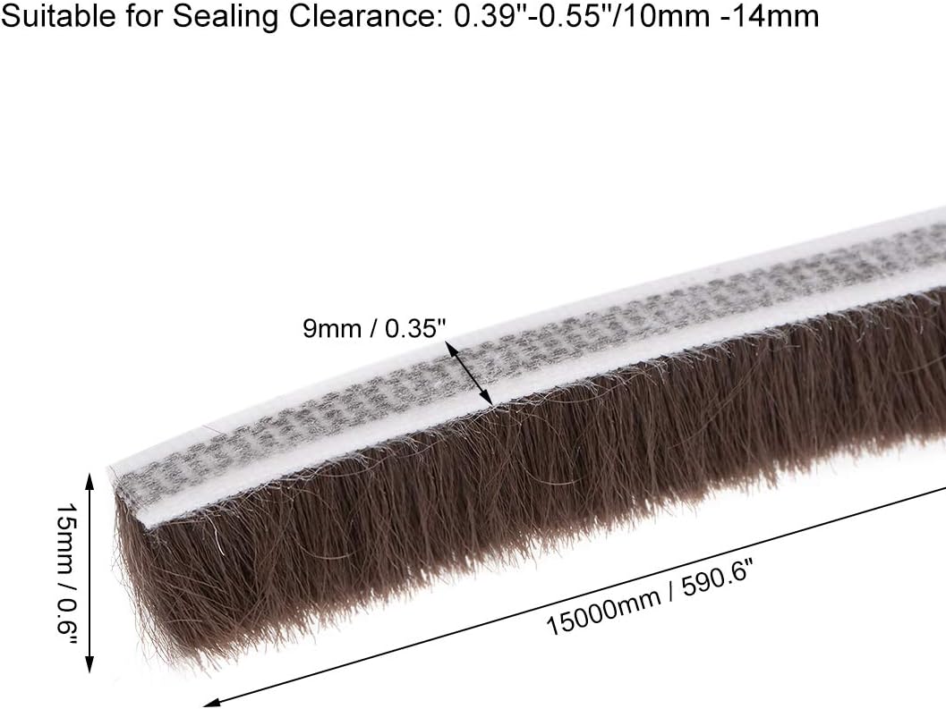 sourcing map Brush Weather Stripping,Adhesive Felt Door Seal Strip Pile Weatherstrip Door Sweep Brush for Door Window 590.6Inch L X 0.6Inch W(15000mm X 15mm) Brown - Image 3