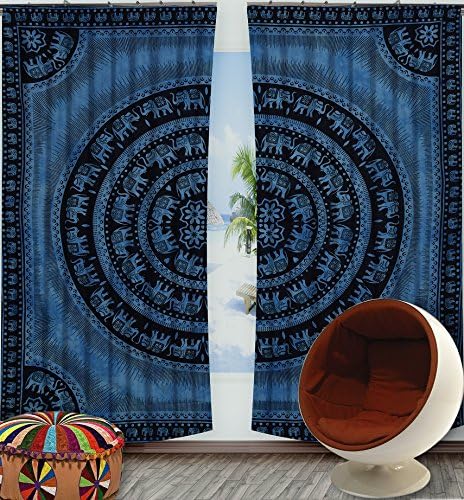Indian hippie curtains Bohemian psychedelic Ombre-mandala Wall-hanging-tapestry-blue Queen-size-large-82x82 Inches EXCLUSIVE Curtain.