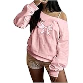RoseSeek Girl's Off The Shoulder Sweatshirt Tops Long Sleeve Cute Bow Sweatshirt Thermal Pullover Tops