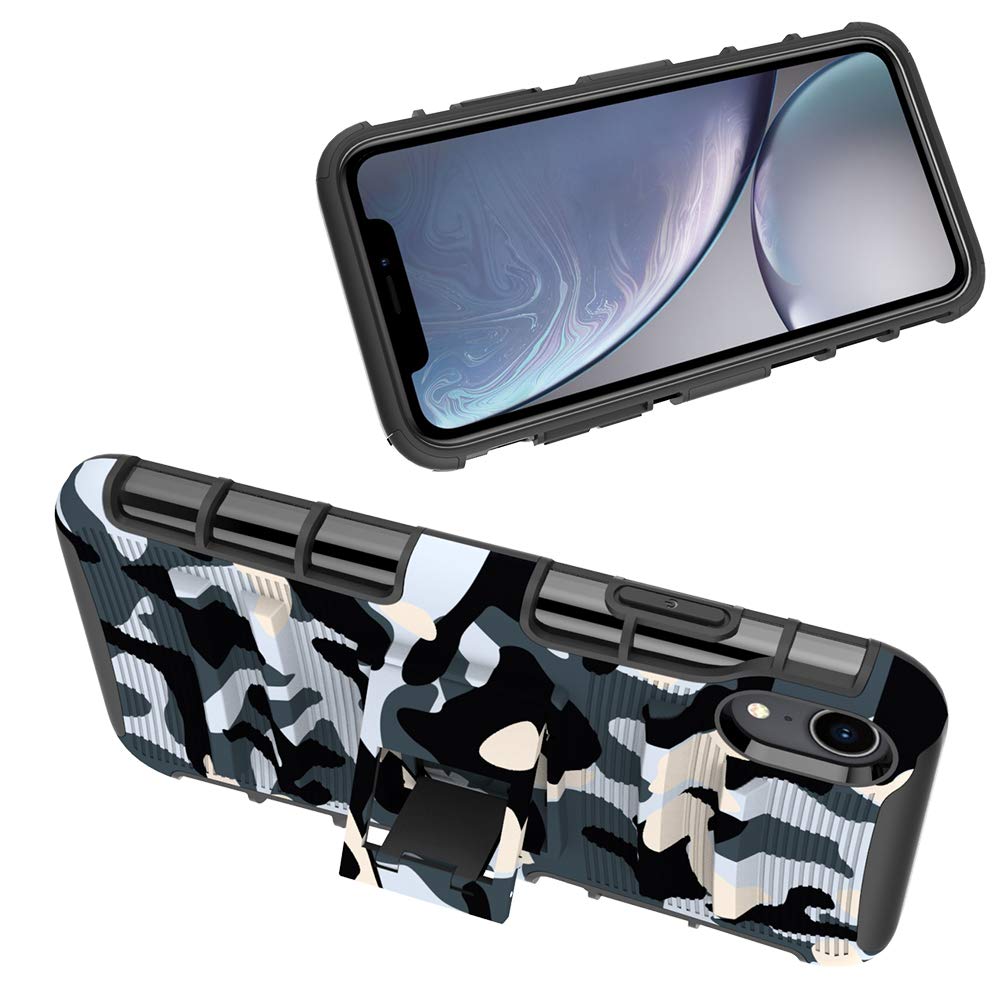 iPhone XR Case, Shockproof Heavy Duty Rugged Locking Swivel Holster Belt Clip Kickstand Magnetic Full Body Hard Armor Protective Shell Phone Cover Case Compatible with iPhone XR
