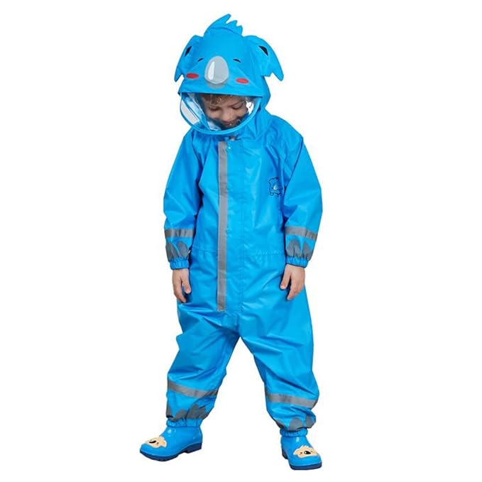 Kinder Jungen Mädchen wasserdicht alle in Einem Kapuzen Regenanzug mit 3D Cartoon Form für Outdoor-Spiel 2-8 Jahre alt