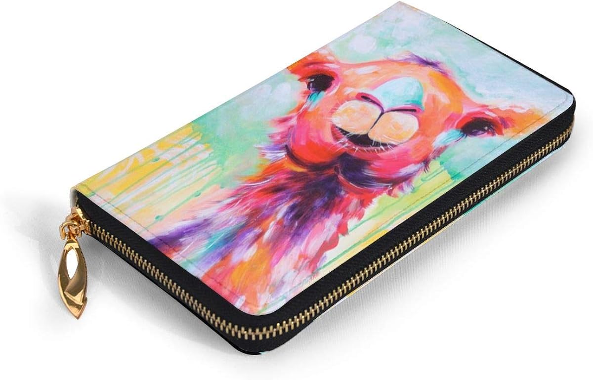 Watercolor Llama Women S Leather Long Wallet Zip Around Clutch Lightweight Print Card Holder Large Capacity Travel Coin Purse At Amazon Women S Clothing Store