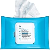 SKINN Facial Cleansing Makeup Remover Wipes - Hydrating Makeup Removing Cloths for Waterproof Mascara, Makeup, Oil, & Dirt - Disposable Face Towelettes that Gently Exfoliates, Cleanses, & Softens Skin
