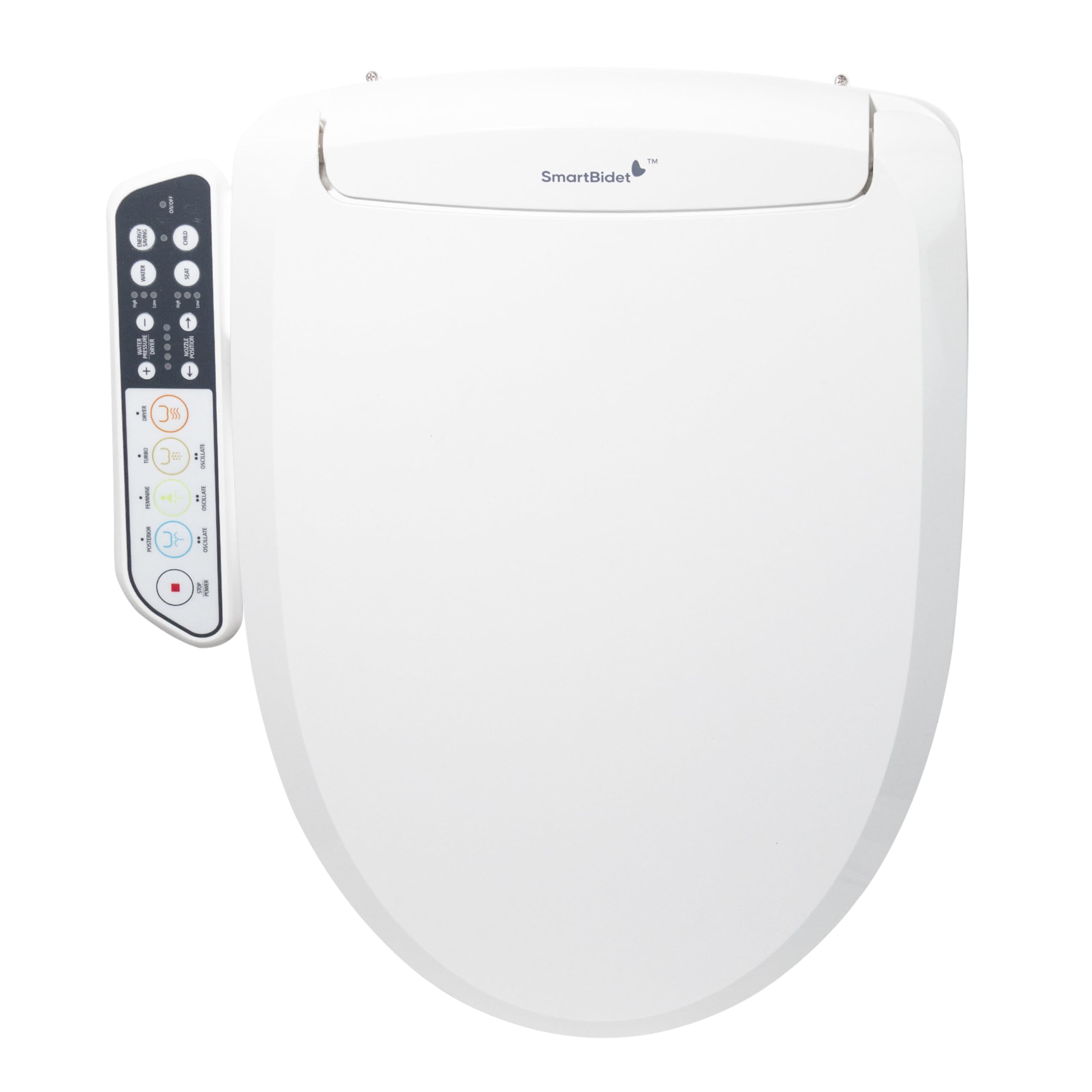 SmartBidet® SB-110 Electric Smart Bidet™ Seat for Elongated Toilets with Control Panel, Stainless Steel Nozzle with Removable Nozzle Cap, Child Wash Function, Slim and Strong Design