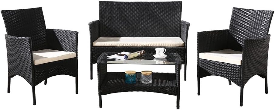 Rattan Garden Furniture Set Outdoor Rattan Sofa Sets Patio Conservatory furniture Set 4 Piece Classic Black