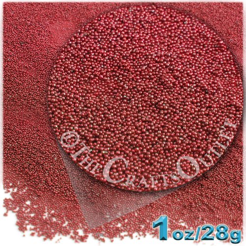 The Crafts Outlet MCR-GLS-MTL-MA6-RED Metallic Glass Microbead, 1 Bag of 1-Ounce, Red
