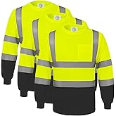 wefeyuv Safety Shirt Long Sleeve High Visibility Reflective Breathable T Shirt for Work Warehouse Construction Class 3
