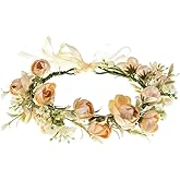 DreamLily Girls Camellias Flower Crown Birthday Photo Pops Hair Wreath Wedding Festival Floral Headpiece XM11 (Ivory)