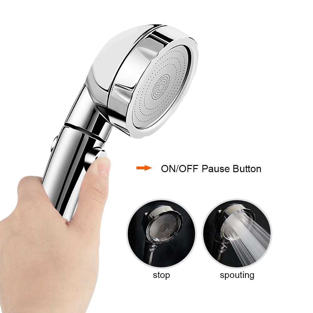 U2C Handheld Shower Head High Pressure Chrome 3 Spary Setting with ON/OFF Pause Switch Water Saving Adjustable Luxury Spa Detachable Multi-functions Bathroom Puppy Shower Accessories