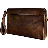 Le'aokuu Men Leather Business Briefcase Clutch Hand Under Arm Bag Male Organizer Wallet Tablets Case (2753 Brown)