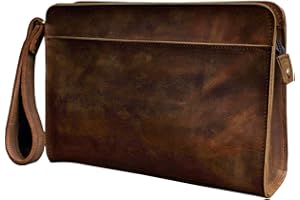 Le'aokuu Men Leather Business Briefcase Clutch Hand Under Arm Bag Male Organizer Wallet Tablets Case (2753 Brown)