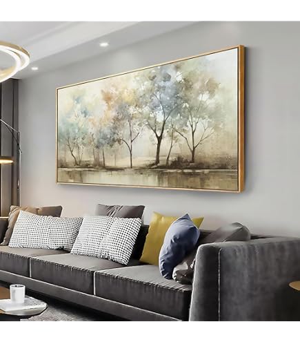 Grey Landscape Canvas Painting – Textured Wall Art 29x58 Inches | Farmhouse Decor