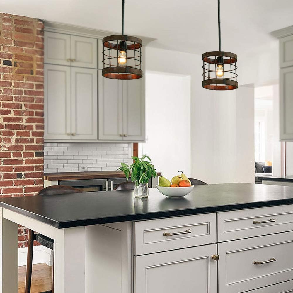 Giluta Wood Pendant Light Oval Shape Hanging Light Fixture for Kichen Island Simple 1 Light Farmhouse Style Unique Appearance, UL Listed - - 