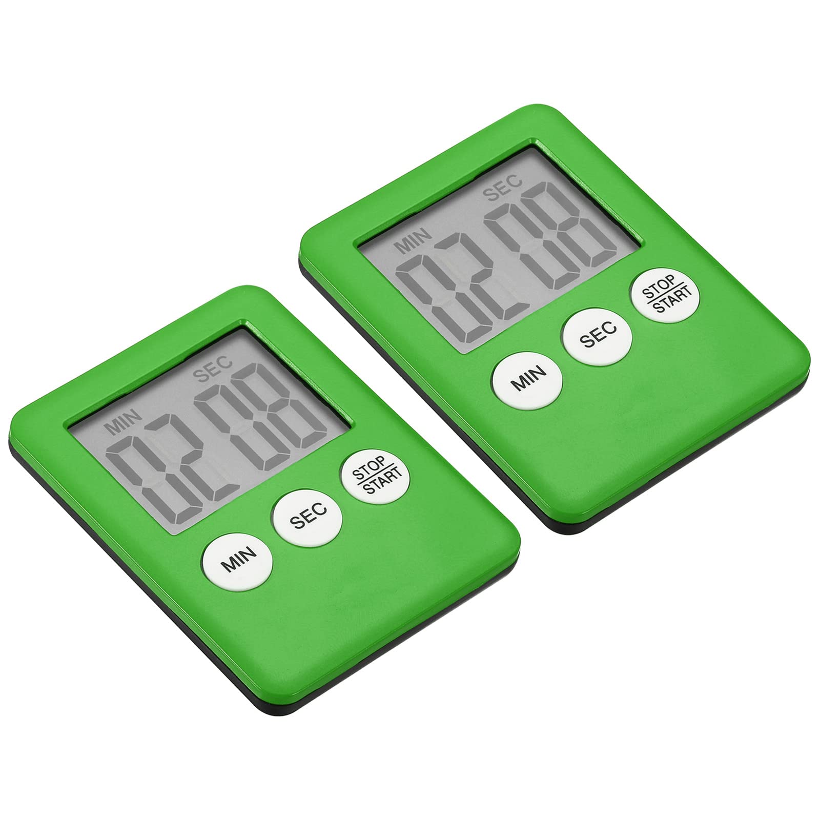 PATIKIL Digital Timer, 2Pcs Small Count Down/UP Clock with Magnetic, Big LCD Display Loud Sounds Minute Second Kitchen Timer for Games, Cooking, Green