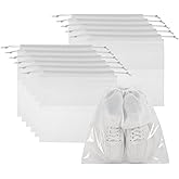 PATIKIL Shoe Bags for Travel 14", 12 Pcs Dustproof Drawstring Bags Dust Cover Non-Woven Travel Shoe Storage Bag for Packing with Clear Window for Women Men Handbag Purse, White