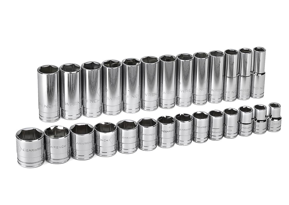 GearWrench 27 Pc. 1/2" Drive 6 Pt. Standard & Deep Socket Set, SAE - 80729