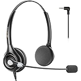 Arama Cordless Phone Headset with Microphone, 2.5mm Jack Telephone Headset for Office Landline, Noise-Cancelling Mic & Volume Control, Wired Headphones Compatible with Panasonic AT&T Vtech Uniden