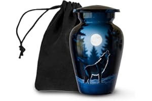 Midnight Wolves Howling Handcrafted Urn for Human Ashes | Mini Urn for Ashes Adult Male & Female | Small Urns Memorial Gifts,