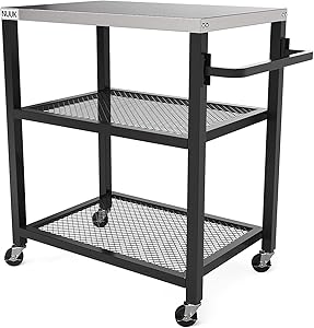 NUUK Three-Shelf Movable Outdoor Worktable, 16’’ x 24’’ Stainless Steel Commercial Kitchen Food Prep Table, Flattop Dining Cart Table, Outdoor Bar Table