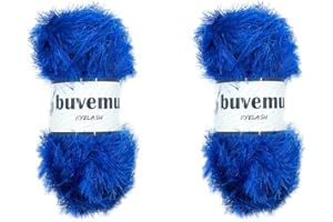 Buvemu Eyelash Fun Fur Yarn 100 Gram (3.53 Ounces) 175 Yards (160 Meters) (Royal Blue - 2 Skeins)