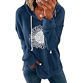 Ovanviso Women Sunflower Graphic Hoodies Long Sleeve Pullover Drawstring Sweatshirt Loose Fit Tunic Tops