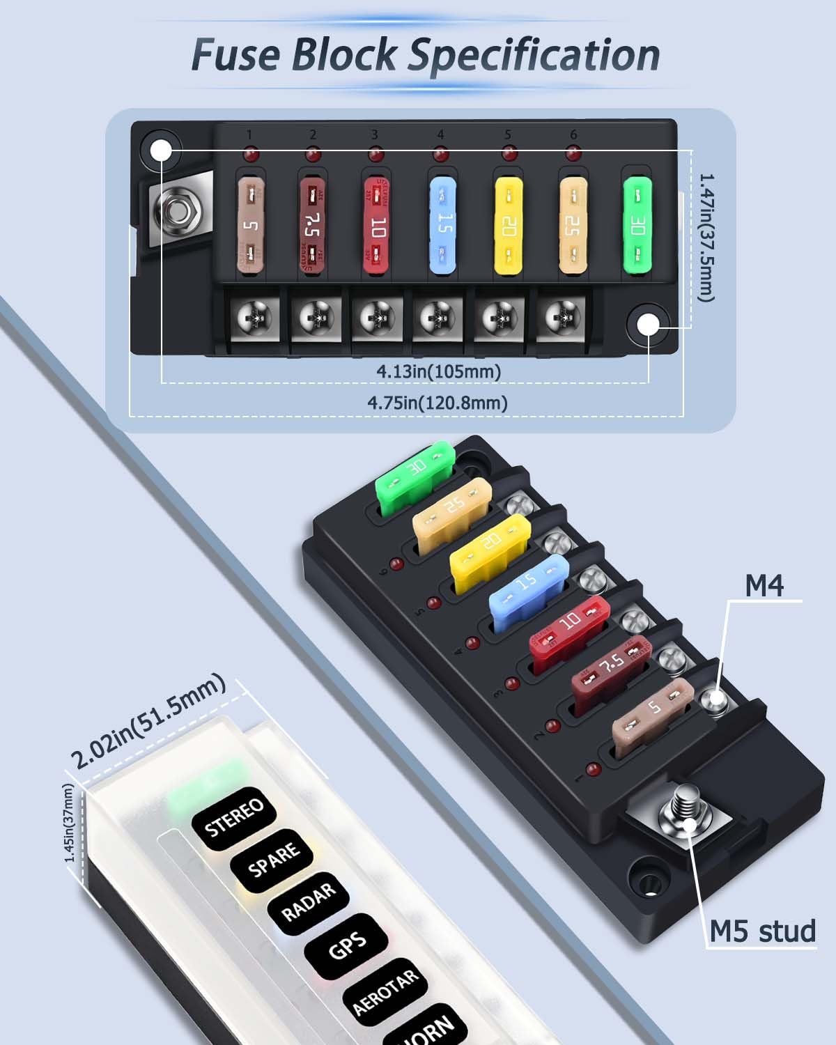Mua 12V Fuse Block, 6 Circuits Waterproof Marine Fuse Panel Relay Box ...