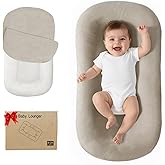 Lucakuins Baby Lounger, Bionic Design Baby for Newborn 0-24 Months, Soft Organic Cotton Breathable Lounger for Infants (Light Gray)