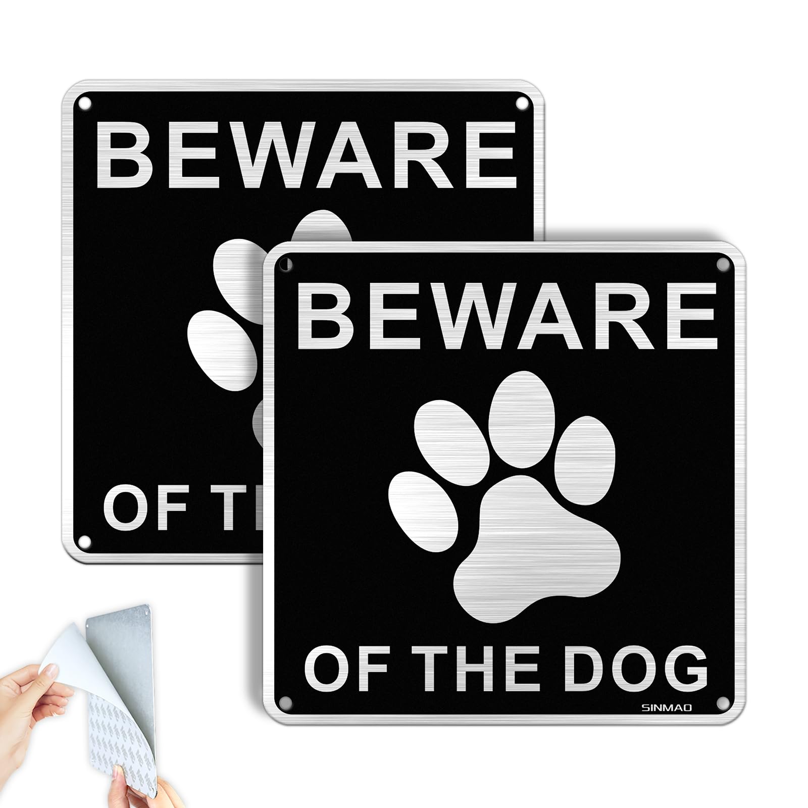 SINMAO Beware of the Dog Sign Sticker Aluminum Brushed 15x15cm Waterproof Rustproof and UV Protection for Indoor and Outdoor Pack of 2