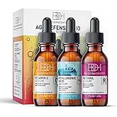 BH Dermcenter Age Defense Trio Anti-Aging Serum Set for Face and Eyes - Vitamin C, Retinol, Hyaluronic Acid Face Serum for Men and Women - 30ml Each - Paraben Free, Cruelty Free