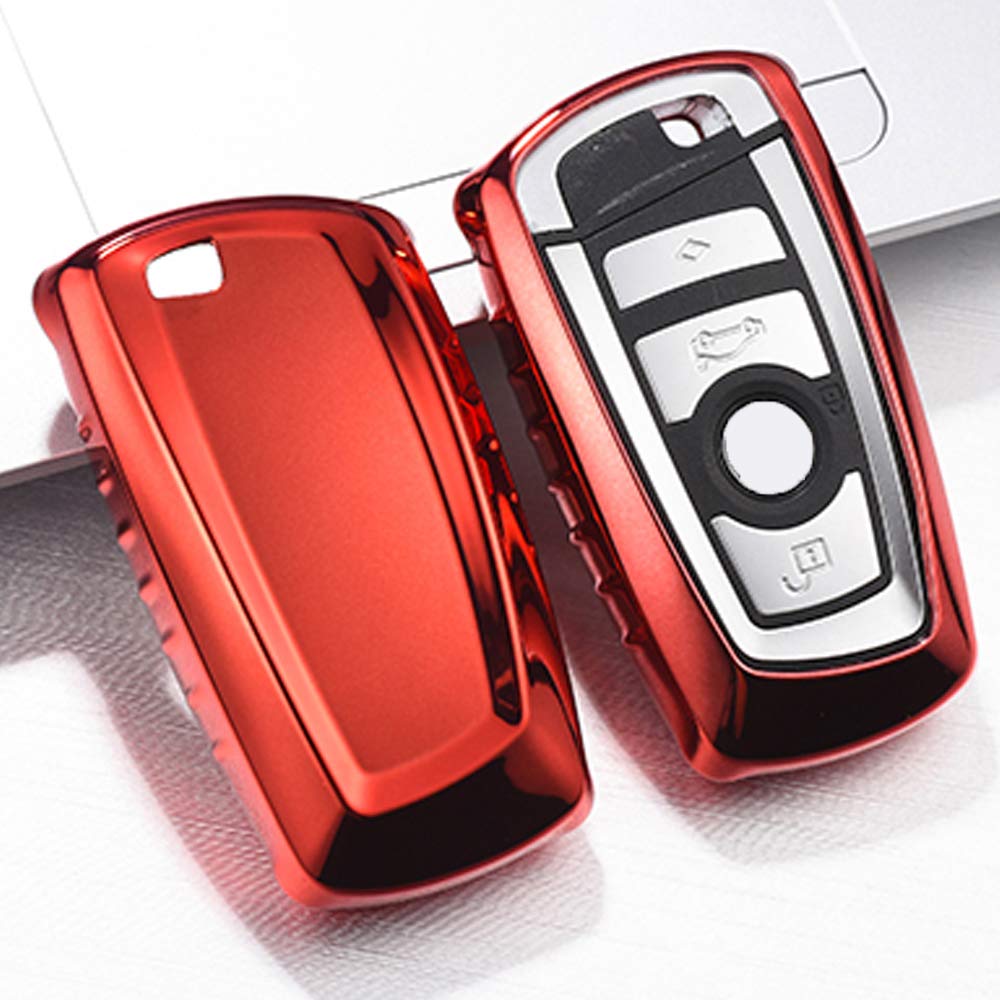 QBUC BMW Car Key Cover - Soft TPU Anti-dust Protection Case for Keyless Remote Control Smart Car Key - Red