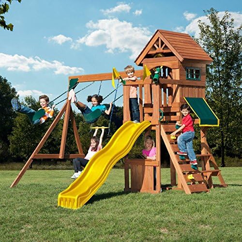 Deluxe Fun Sturdy Premium Solid Swing Set Home Backyard Discovery Clubhouse Slide Climber Wood