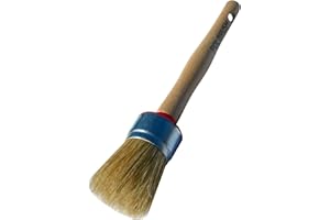 POL BRUSH 1.5 inch Stencil & Wax European Professional Round Paint Brush - Natural Bristle Wooden Handle - for Chalk, Wax, Acrylic, Oil, Watercolor, Stain, Varnish - for Art, Decor, Walls, Furniture, Woods
