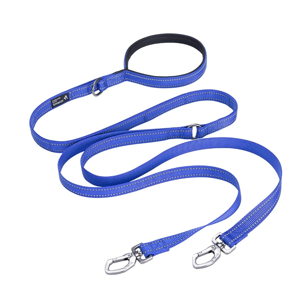 EXCELLENT ELITE SPANKER 5FT Double Lead Reflective Nylon Dog Leash Multiple Dog Leash with Padded Handle for Two Dogs Training Running(Blue) — image 1