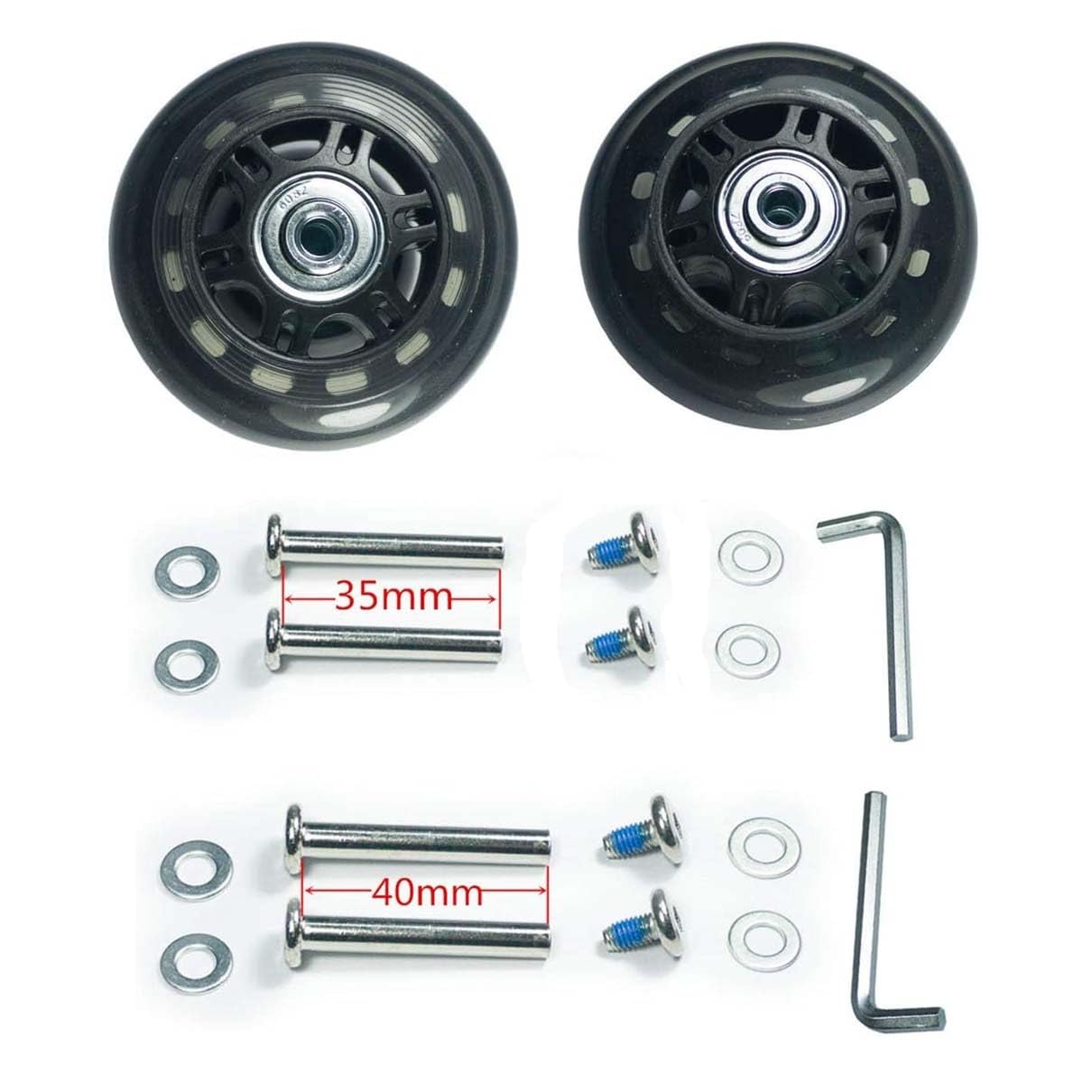Photo 1 of 1 Pair/2pcs Luggage Suitcase Replacement Wheels 70mm, Rubber Swivel Caster Wheels 6mm Bearings Repair Kits (Black&Clear, OD70xID6xW24mm/2.75"x0.23"x0.94")