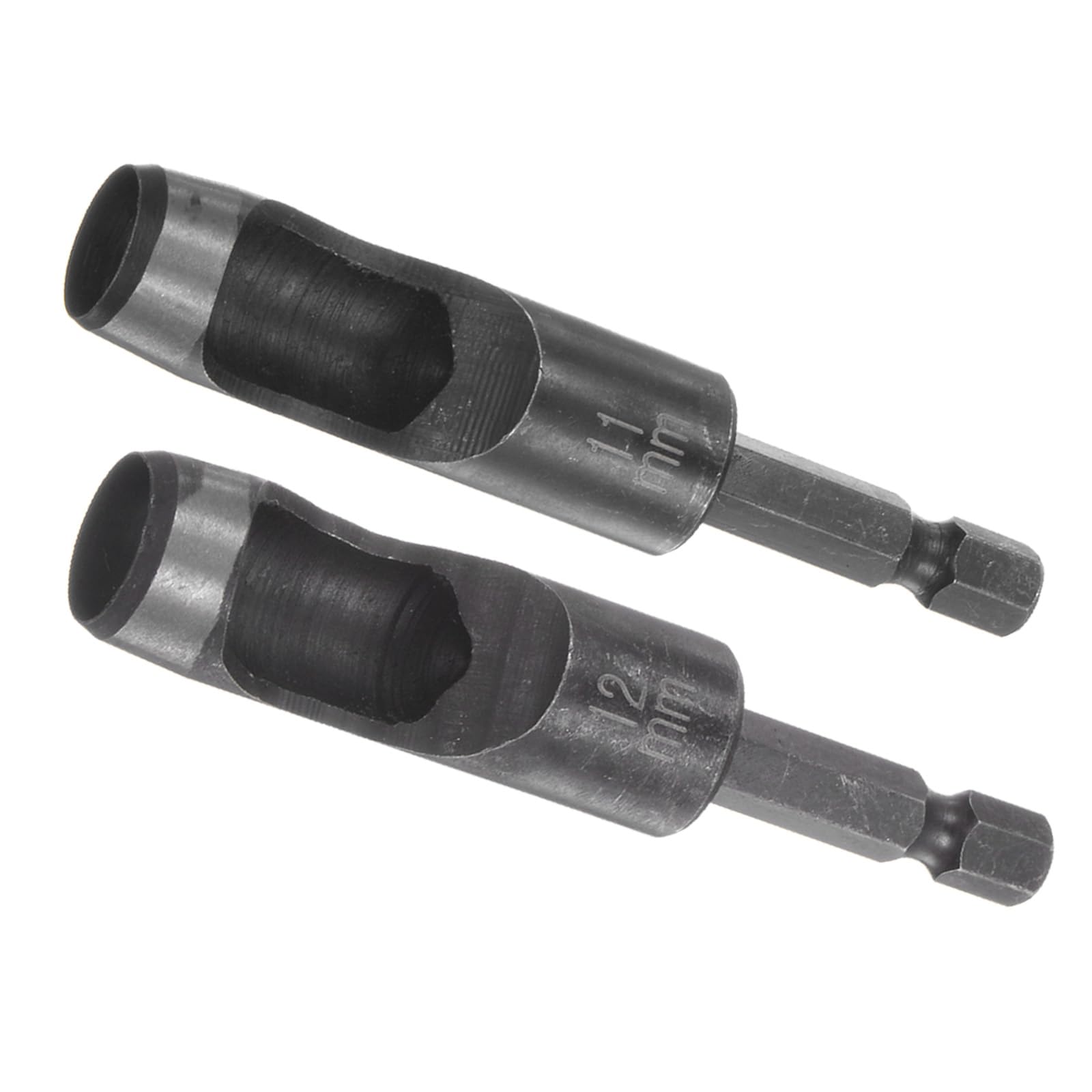 Kozelo 2pcs Leather Hole Punch Tool - [11/12mm x 1/4" Shank] Extension Hex Shank Drill Bit High-Carbon Steel Rotary Hollow Puncher for Fabric Leathercraft Belts Use, 150mm Length