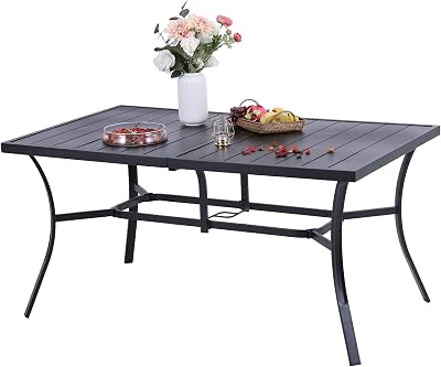 PHI VILLA Garden Table 150x90cm for 6 Outdoor Rust Proof Steel Frame Black