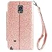Galaxy Note 4 Case, with Screen Protector, TPU + Leather Bling Glitter Flip Wallet Case with Kickstand Credit Card Holder Slot for Girls/Women for Samsung Galaxy Note 4, Rose Gold