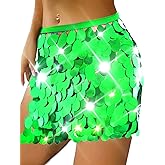 REETAN Sequin Tassel Sparkly Skirt Belly Dance Hip Scarf Skirts for Women