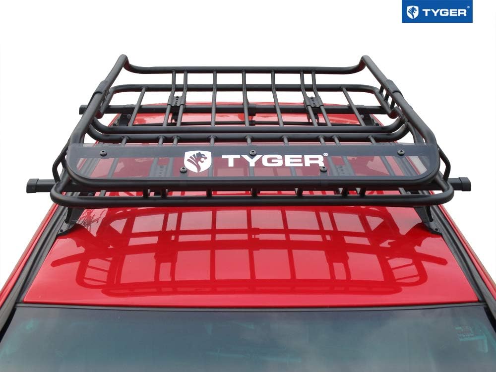 Tyger Heavy Duty Roof Mounted Cargo Basket Rack | L47.25 x W36.6 x H5.9 | Roof Top Luggage Carrier | with Wind Fairing: Automotive