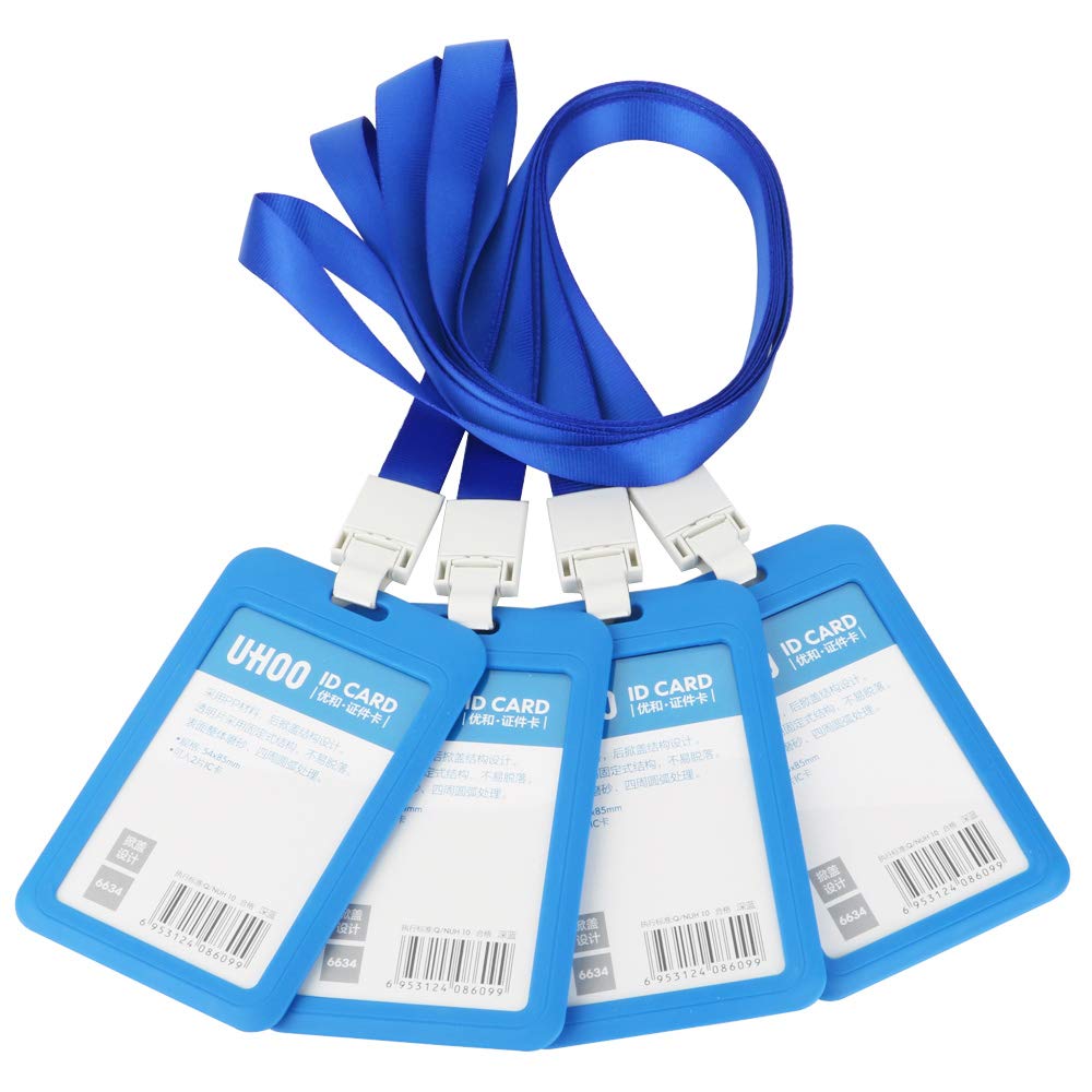 GTIWUNG 4Pcs ID Card Holder with Heavy Duty Lanyard, ID Credit Card Badge Holder for Office, Exhibition and Business (Blue)