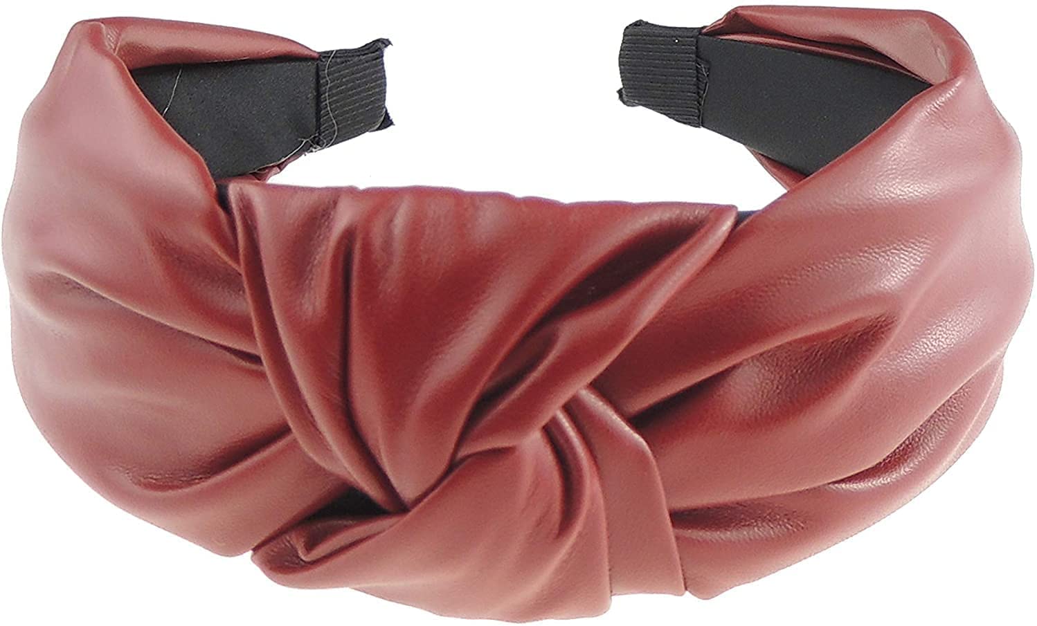 Ladies Thick Evening Party Leather Look Funky Retro Top Knot Headband Alice Band (Wine)