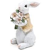 Hodao Easter Bunny Decorations Spring Home Decor Bunny Figurines Gifts(Spring White Rabbit)