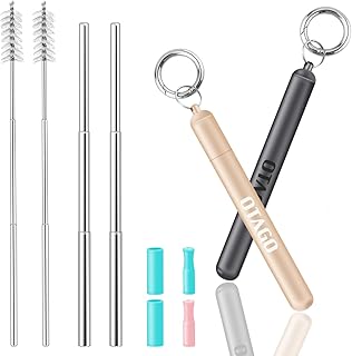 OTAGO Edelstahl Trinkhalme Teleskopisch, Wiederverwendbare Strohhalme Faltbare Metall Trinkrohr (Grau-Rose Gold)