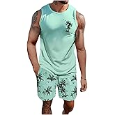 SOLY HUX Men's Short Sets 2 Piece Outfits Summer Tropical Print Tank Tops and Drawstring Shorts Sets
