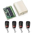 QIACHIP 433Mhz Wireless RF Switch Long Range DC 12V 4CH 4Channel Wireless Remote Control Switch, Relay Receiver Module, Transmitter Momentary Toggle Switch RF Relay (4 Transmitter & 1 Receiver)