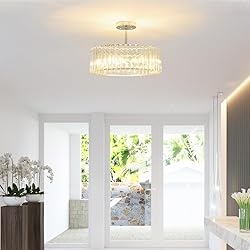 Chrome Crystal Ceiling Light, Modern 16 inch Semi