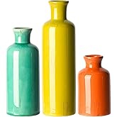 Colorful Ceramic Vase Set Home Decor - Set of 3 Flower Vases, Farmhouse Vases for Decor,Colorful Vase for Living Room,Office,Centerpiece Table Decorations,Boho Flower Mexican Pottery for Wedding