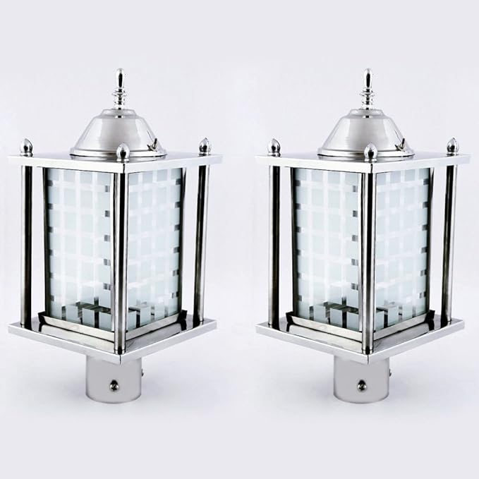 Weldecor Gate/Garden/Pole/Piller/Outdoor/Landscape Lamp SS Steel and Froasted Atching Glass- Pair of 2 Pieces